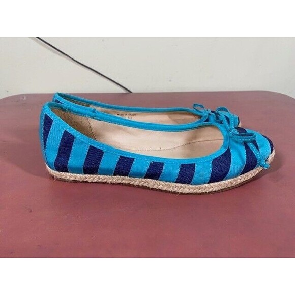 KATE SPADE NY Sz 5M Textile Pull-on Bow Front Loafers Navy/Green Nautical Preppy - Picture 7 of 12